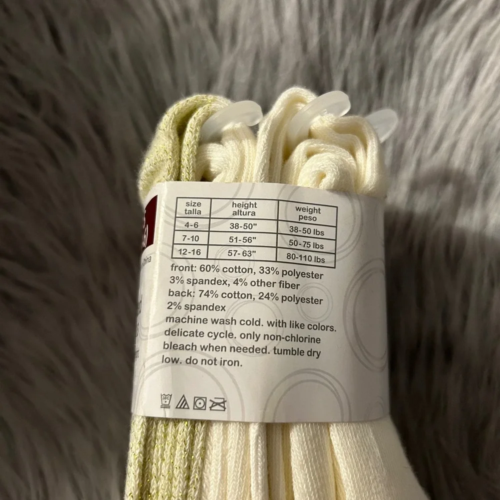 Wonder Nation Footed Tights Girls‎ Size Small 2 Pack White Gold Dress Bottoms